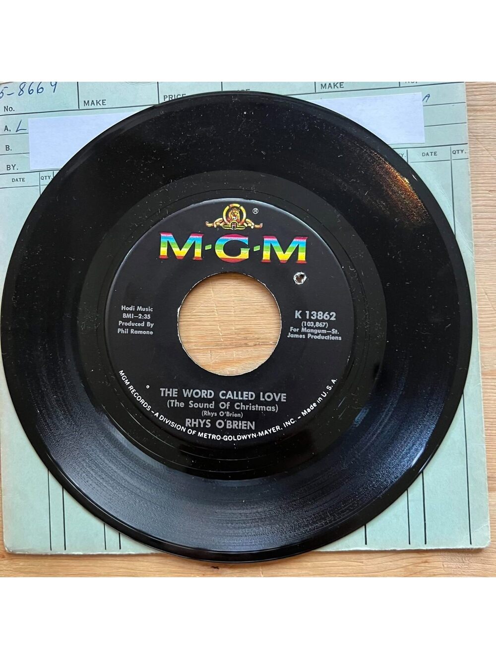 Rhys O'Brien - The World Called Love/Christmas Morning 45rpm VG+ R16